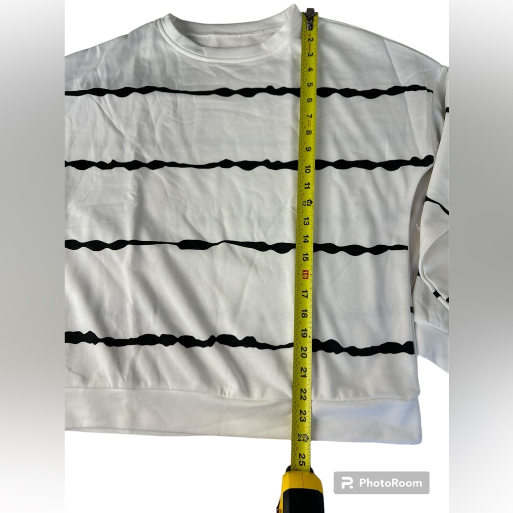Women Sweatshirt Striped Color Block Long Sleeve Pullover Top White Size S - Picture 5 of 7